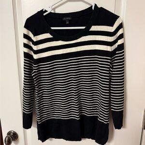 Talbots Black and White Striped Lightweight Knit Sweater